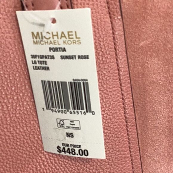 MICHAEL KORS NWT PORTIA SUNSET ROSE PINK LARGE LEATHER TOTE BUCKET SHOULDER BAG - Picture 6 of 10